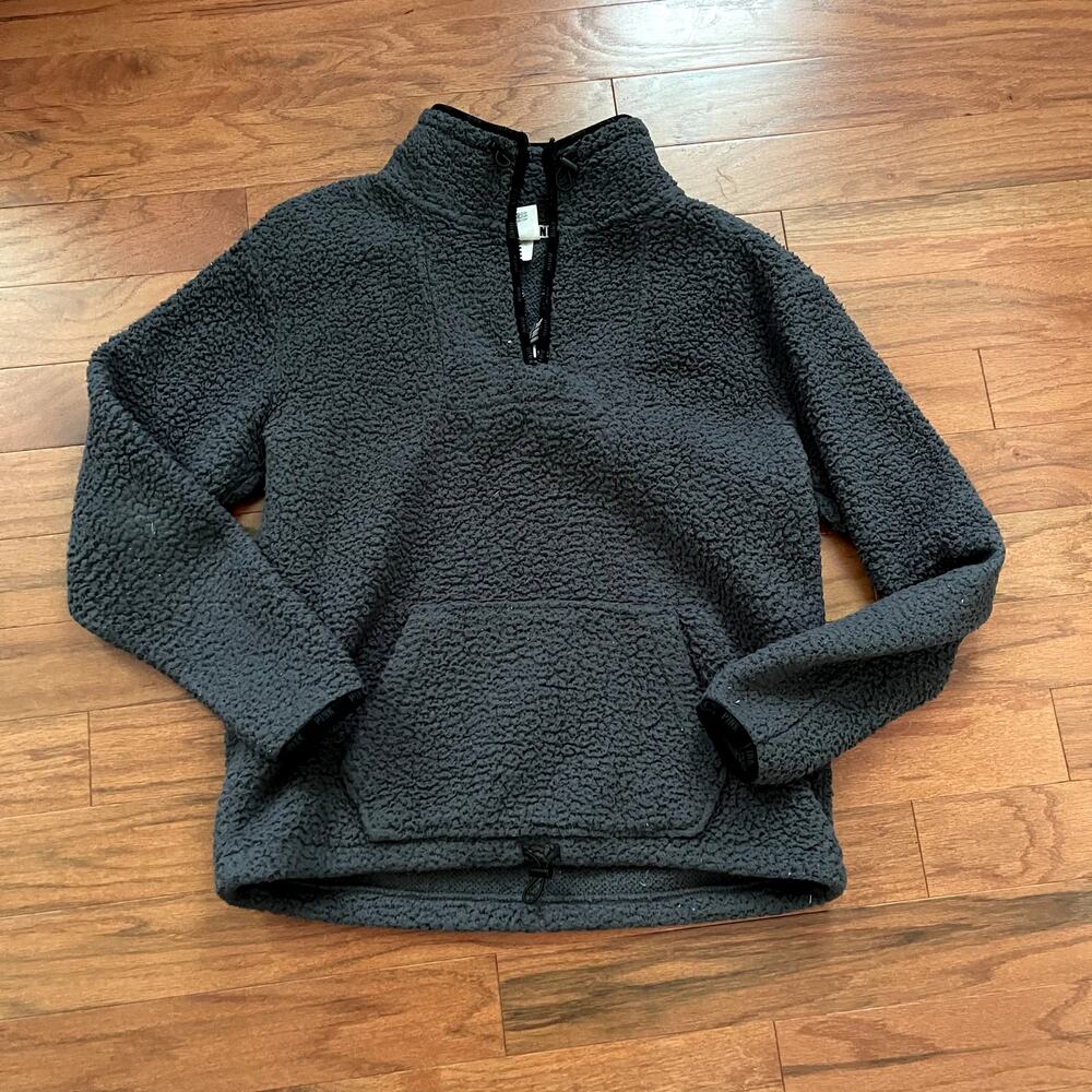 PINK Gray and Black Quarter Zip Pullover Teddy Sweater Size Small
